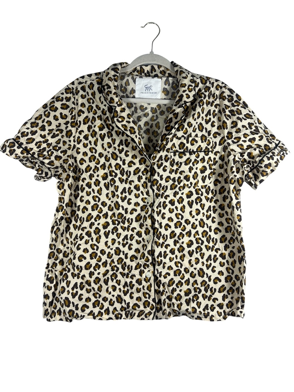 Printfresh Leopard Button Down Short Sleeve Pajama Top Large
